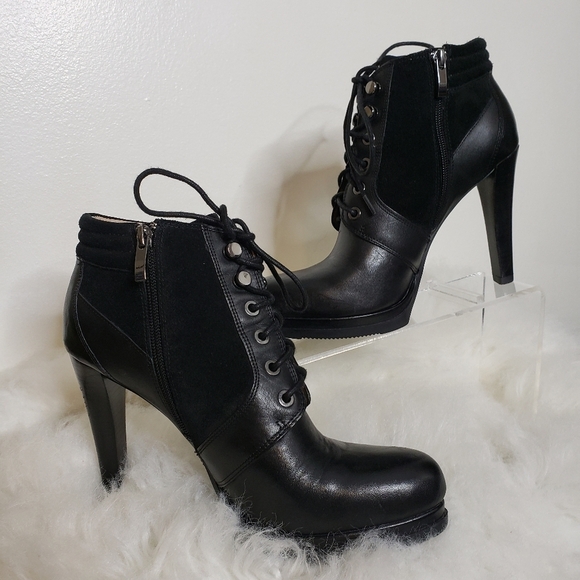 French Connection Sarina Lace Up Bootie Leather Ankle Padded Boots Mobwife Gloss - Picture 9 of 16